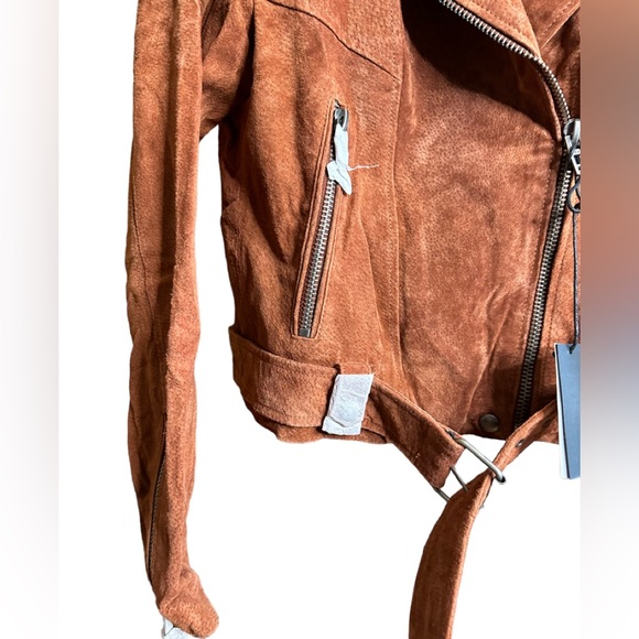 NEW Blank NYC Brown/ Tan Belted Front Zip Leather Jacket Size Small - Picture 2 of 8